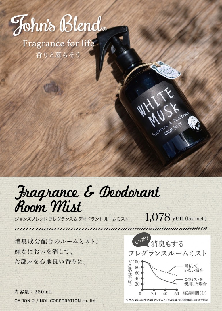 おしゃれ OA-JON-2-1 ジョンズブレンド ノル ホワイトムスク コーポレーション フレグランス デオドラントルームミスト 部屋